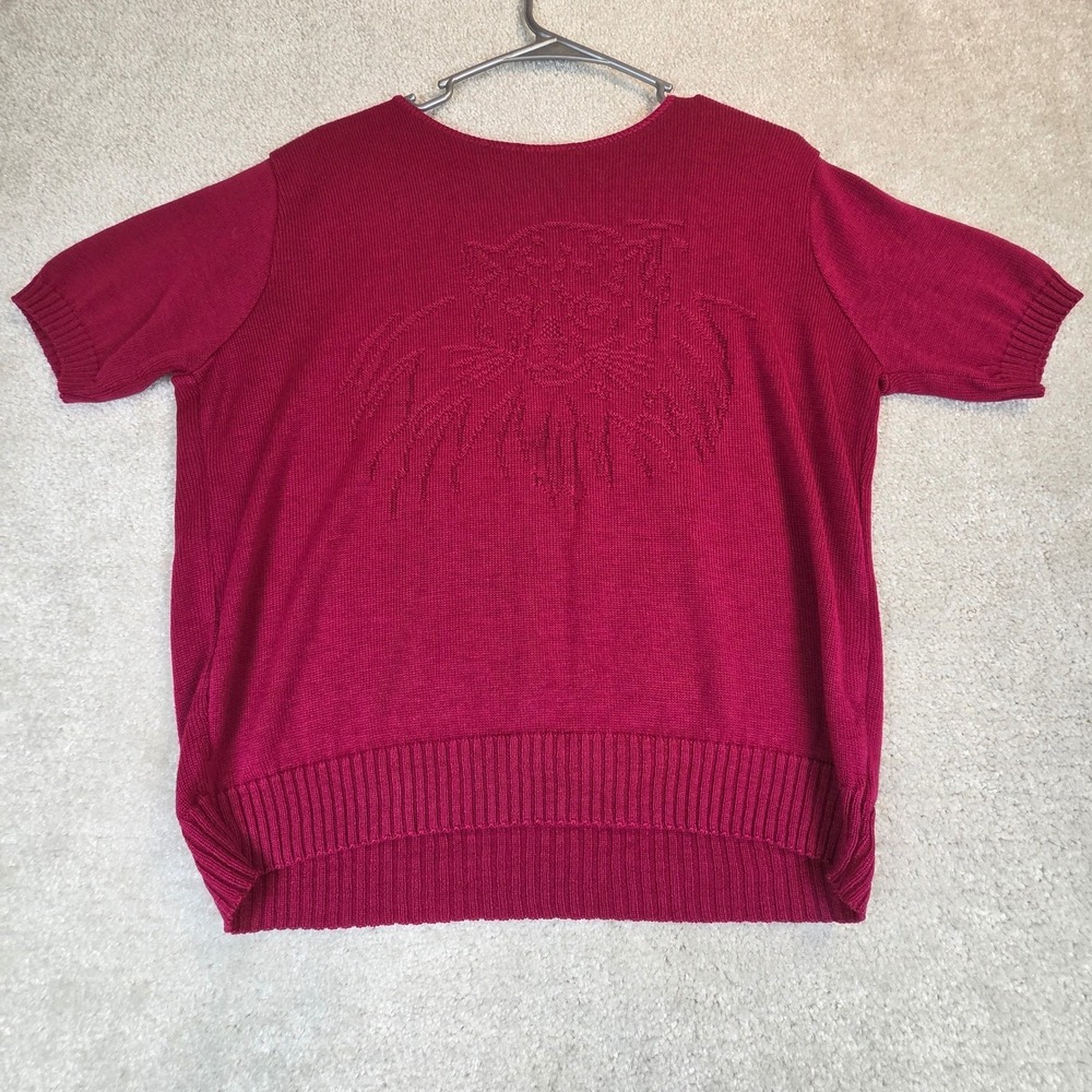 Vtg Kenneth Too Pink Knit Sweater Womens Leopard‎ Short Sleeve Retro 80s USA